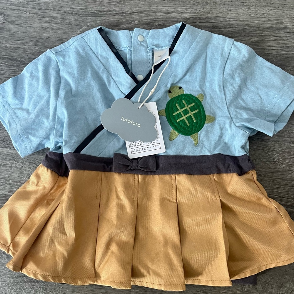 NWT Futafuta Turtle Patterned Blue and Tan Kids Pleated One Piece